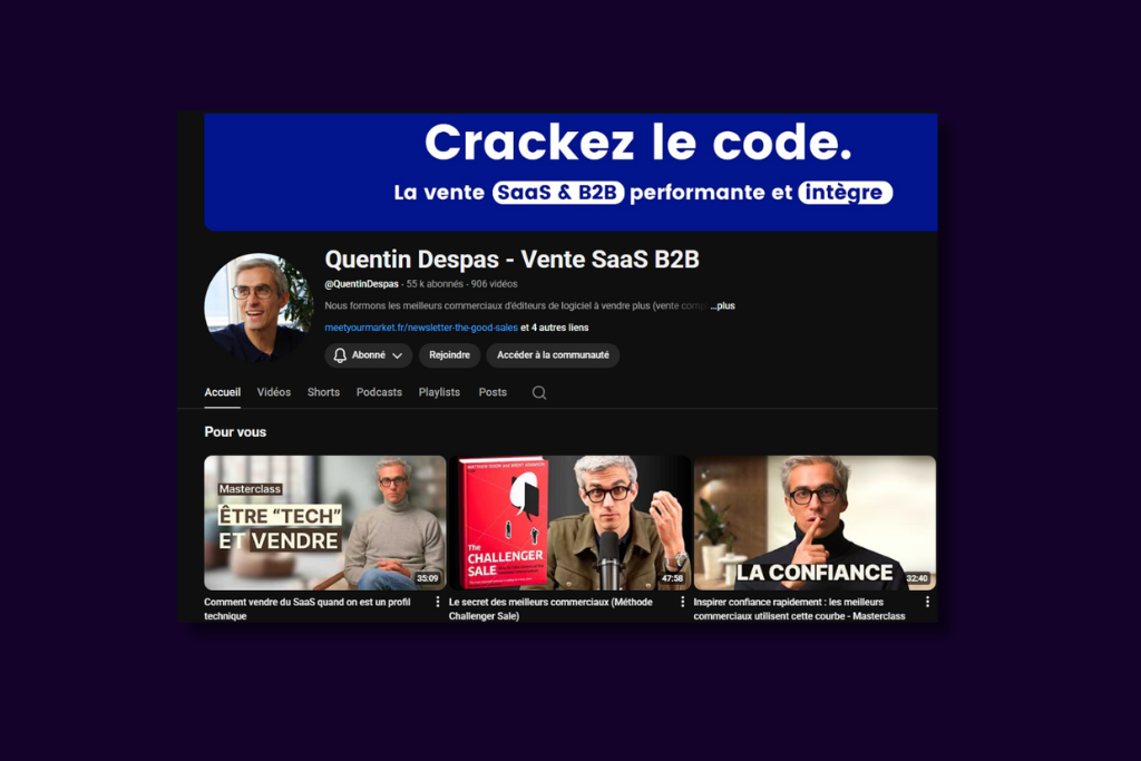 Chaîne youtube vente saas B2B Quentin Despas